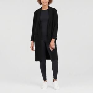 Dip Faux Suede Minimalist Open Trench Duster Jacket Black Longline Coat Sz M